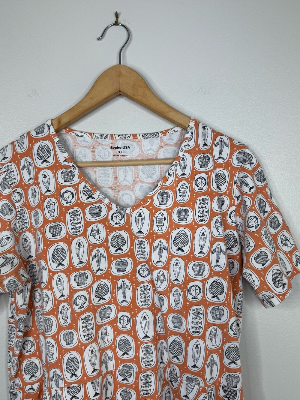 Svaha Novelty Fish Print Scoop Neck Dress Pockets XL - Picture 2 of 7